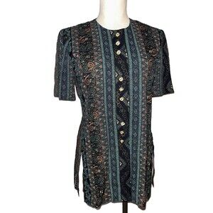 R&M Richards Vintage Women's Elegant Whimsygoth Button Up Printed Shirt size 6P